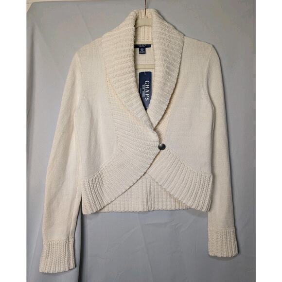 Chaps Women's Shawl White Collar Knit Cardigan Single Button M(677) - Picture 1 of 8